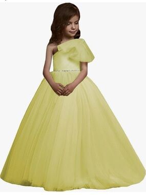Girls' One-Shoulder Yellow Tulle Ball Gown Dress